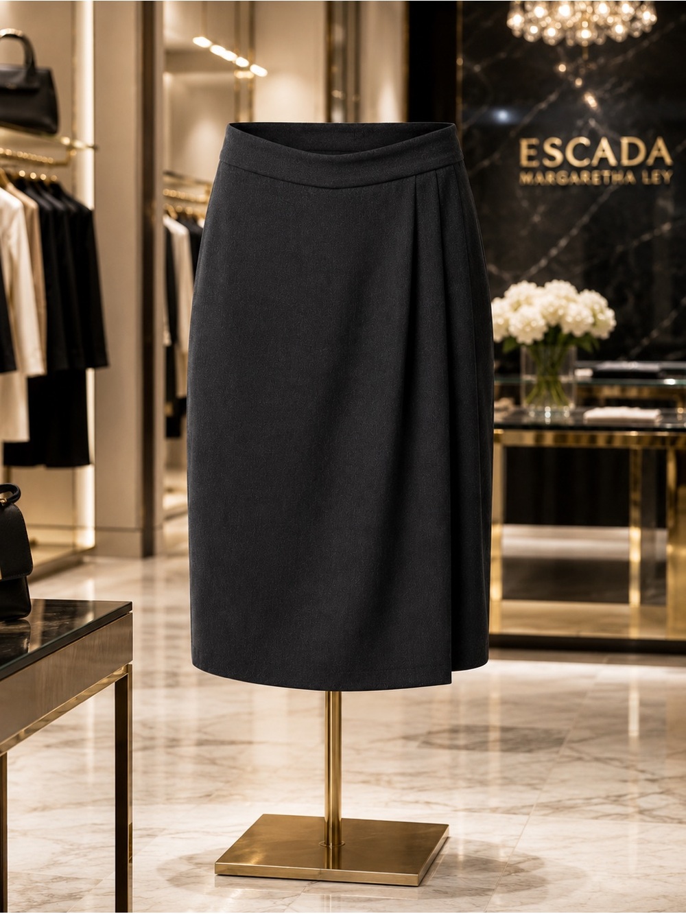 ESCADA Margaretha Ley 100% Virgin Wool Pencil Skirt Black EU 38